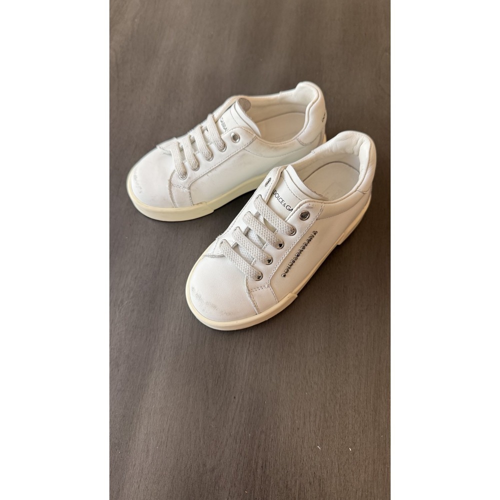 Dolce & Gabbana Shoes Kids Size 9 White Leather Low Top Lace Up Sneakers Bambino